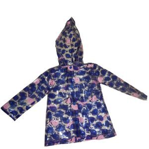 CRAZY 8 toddler girls 3T clear blue & pink whale print snap-button rain jacket